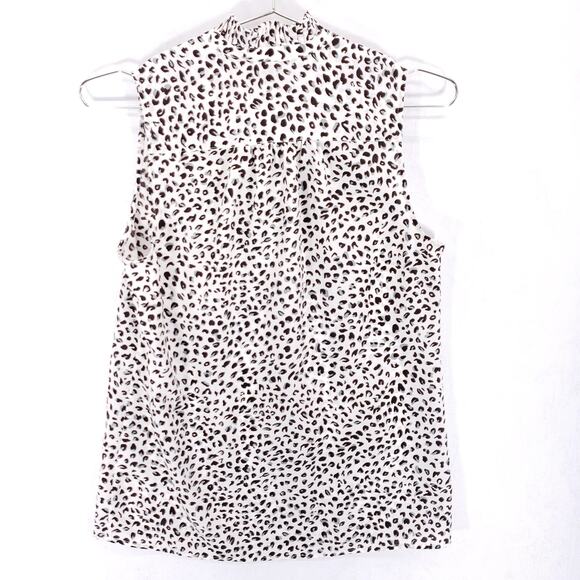 J Crew Blouse Womens 0 Black White Gray Leopard Print Sleeveless Ruffle Neck Top - Picture 4 of 6